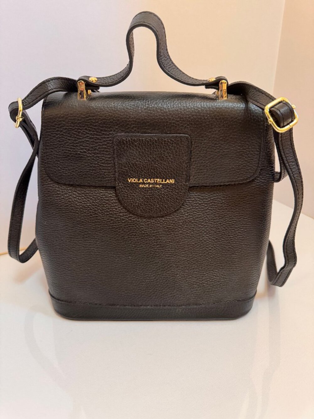 VIOLA CASTELLANI Gorgeous Italian Black Leather Top Handle Backpack Bag